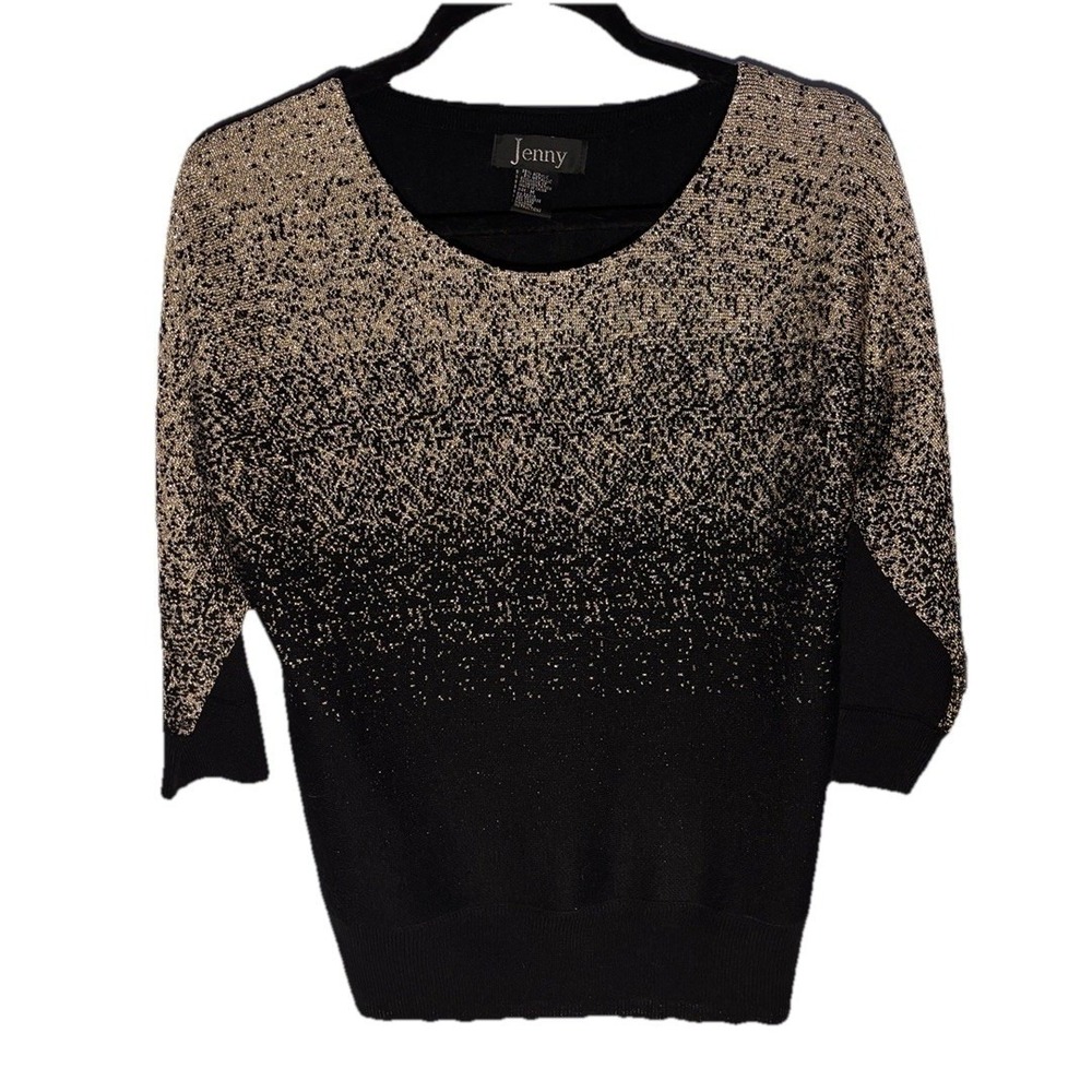 Jenny Womens Metallic Gold Black Ombre Knit Sweater Top M